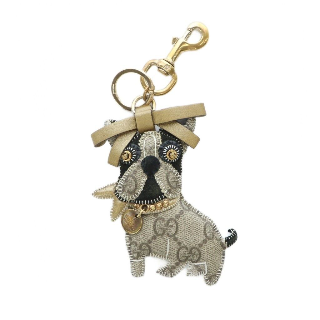グッチ GUCCI バックチャーム キーホルダー グッチョリ GG柄 フレンチブルドッグ 犬 リボン RI OS