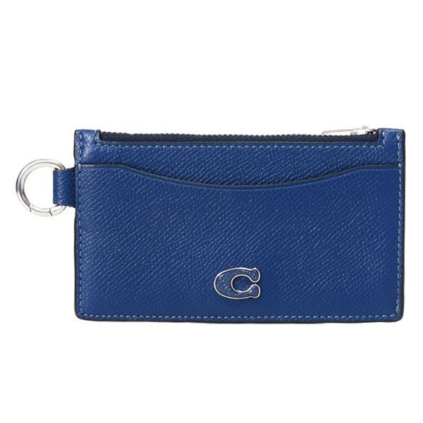コーチ メンズ カードケース COACH レザー ジップ Dカン Dリング付き ロゴ フラグメントケース 小銭入れ カードケース ディープブルー CJ879