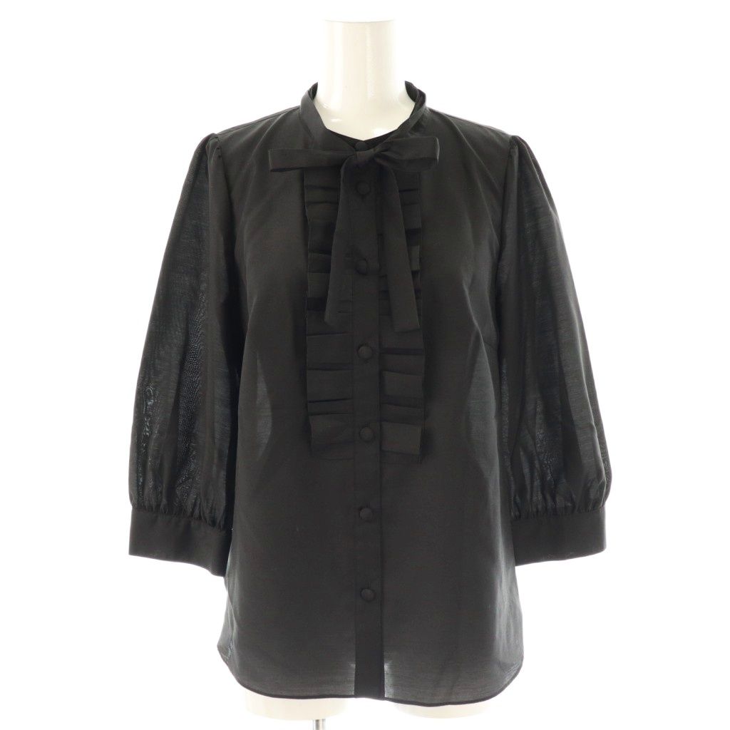 トゥービーシック TO BE CHIC 24SS ブライトクロス タックフリルブラウス 七分袖 38 黒 ブラック AT OS