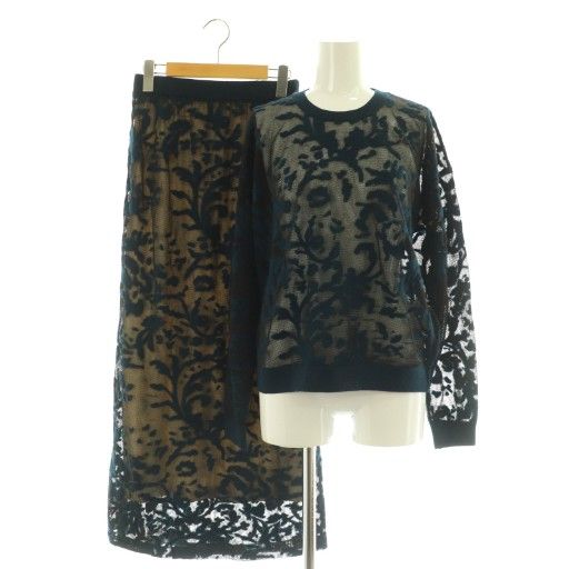 アメリヴィンテージ Ameri VINTAGE DEVORER FLOWER SHEER セットアップ上下 ニット セーター 長袖 ロングスカート F S ネイビー MY OS