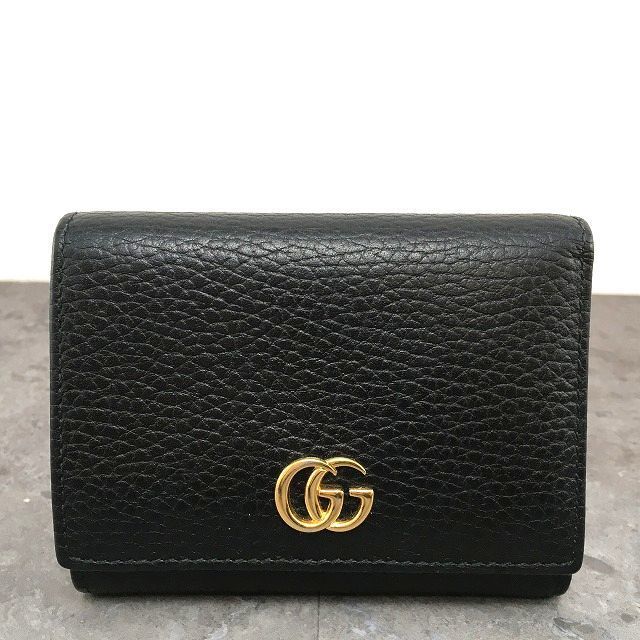 149 み GUCCI Wホック財布 474746 ブラック GGマーモント き