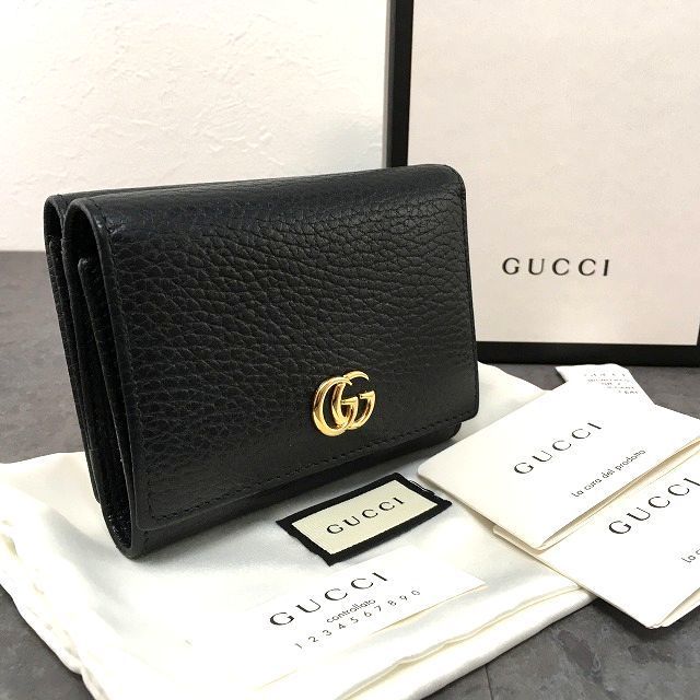 149 み GUCCI Wホック財布 474746 ブラック GGマーモント き