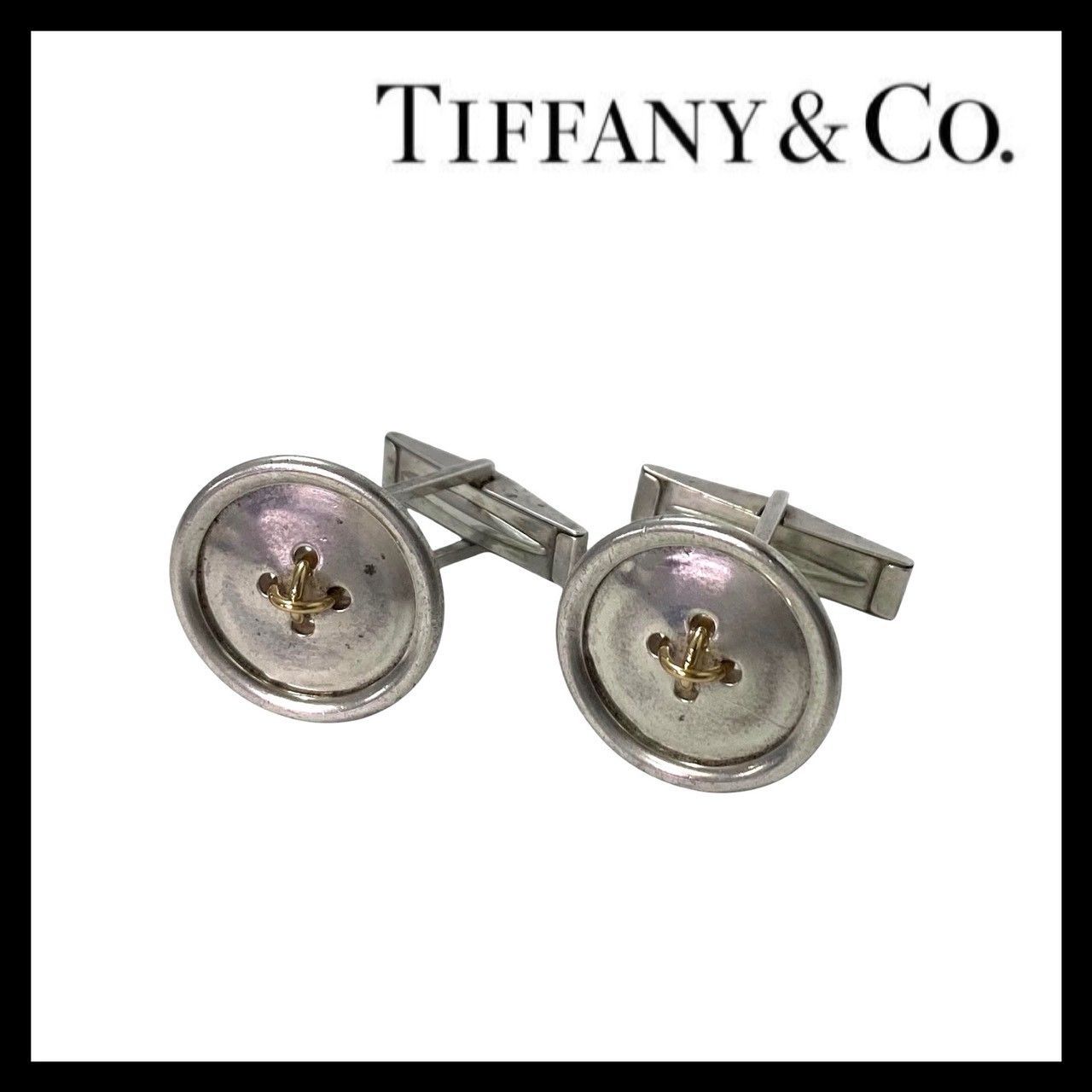 Y TIFFANY-Co. ボタン モチーフ カフス SV925 SILVER シルバー 総重量約11.1g カフリンクス ティファニー 59212MK1