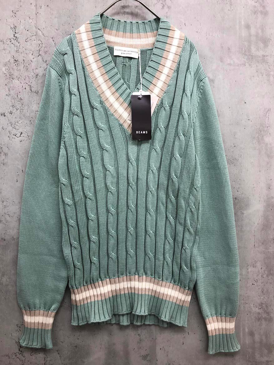 FILIPPO DE LAURENTIIS フィリッポ デ ローレンティス チルデン Vネック ニット セーター size46 ライトグリーン メンズ