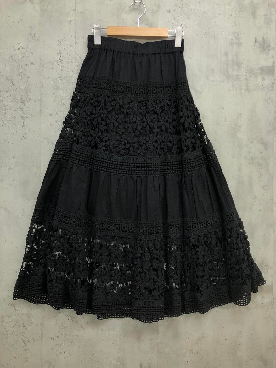 La boutique BonBon ラブティックボンボン コットンレースティアードマキシ スカート sizeF 黒 レディース