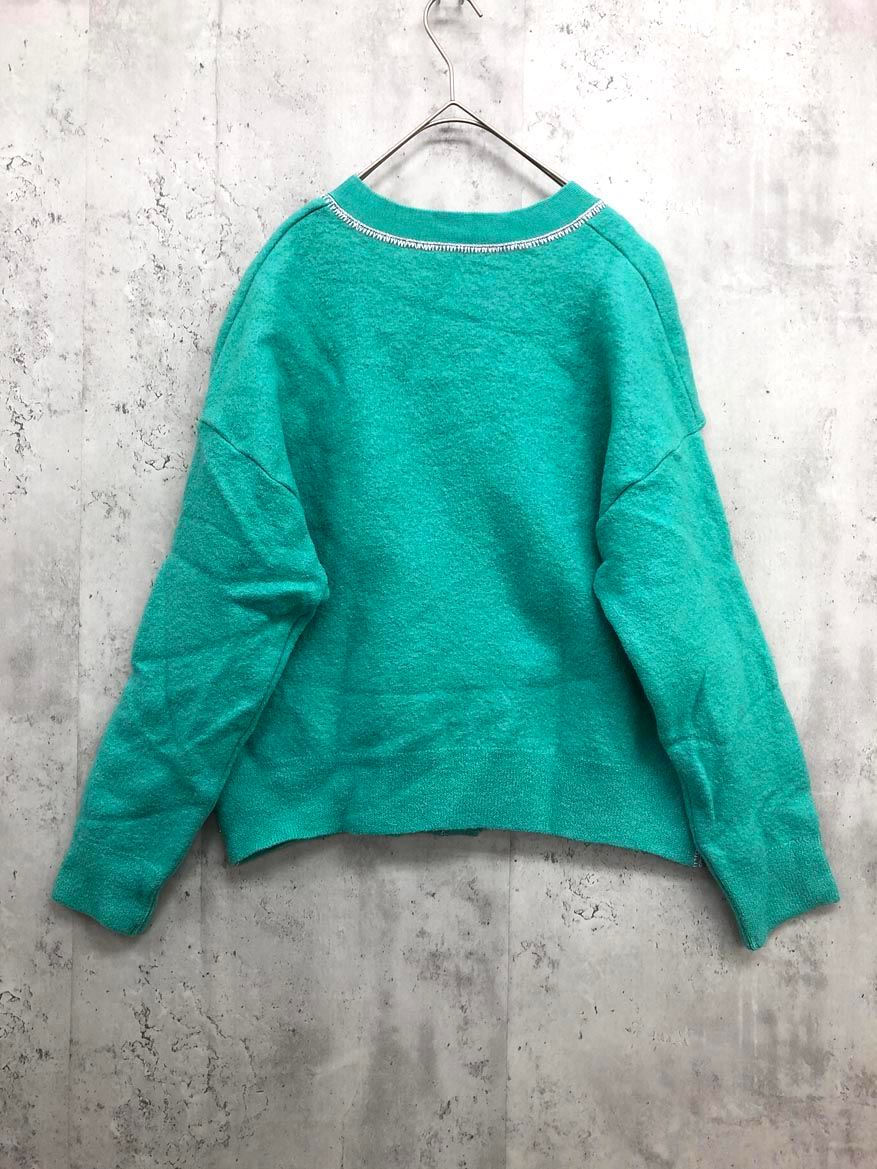 UNITED TOKYO ユナイテッドトウキョウ ウール100％ 厚手 スクラッチ刺繍ニットカーデ カーディガン sizeF グリーン レディース