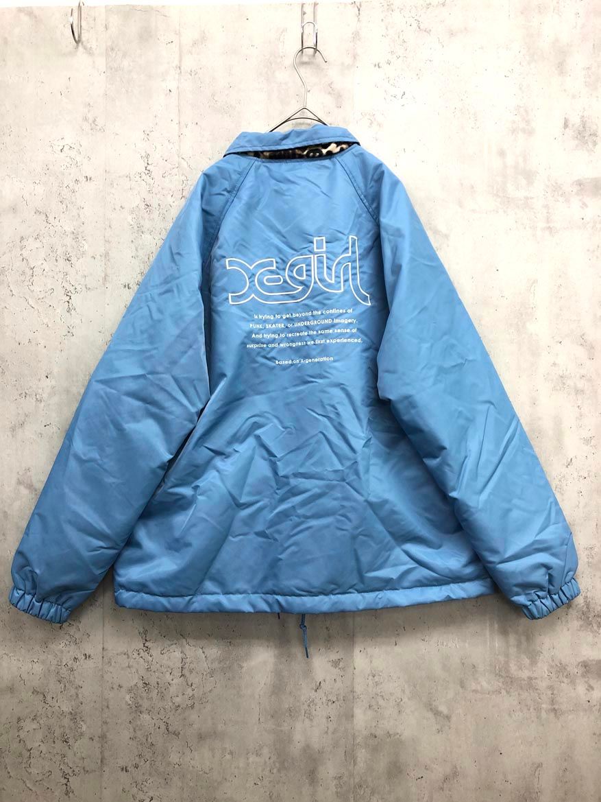 X-girl エックスガール 105213021007 ヒョウ柄 リバーシブル ナイロン ジャケット size2 水色 メンズ