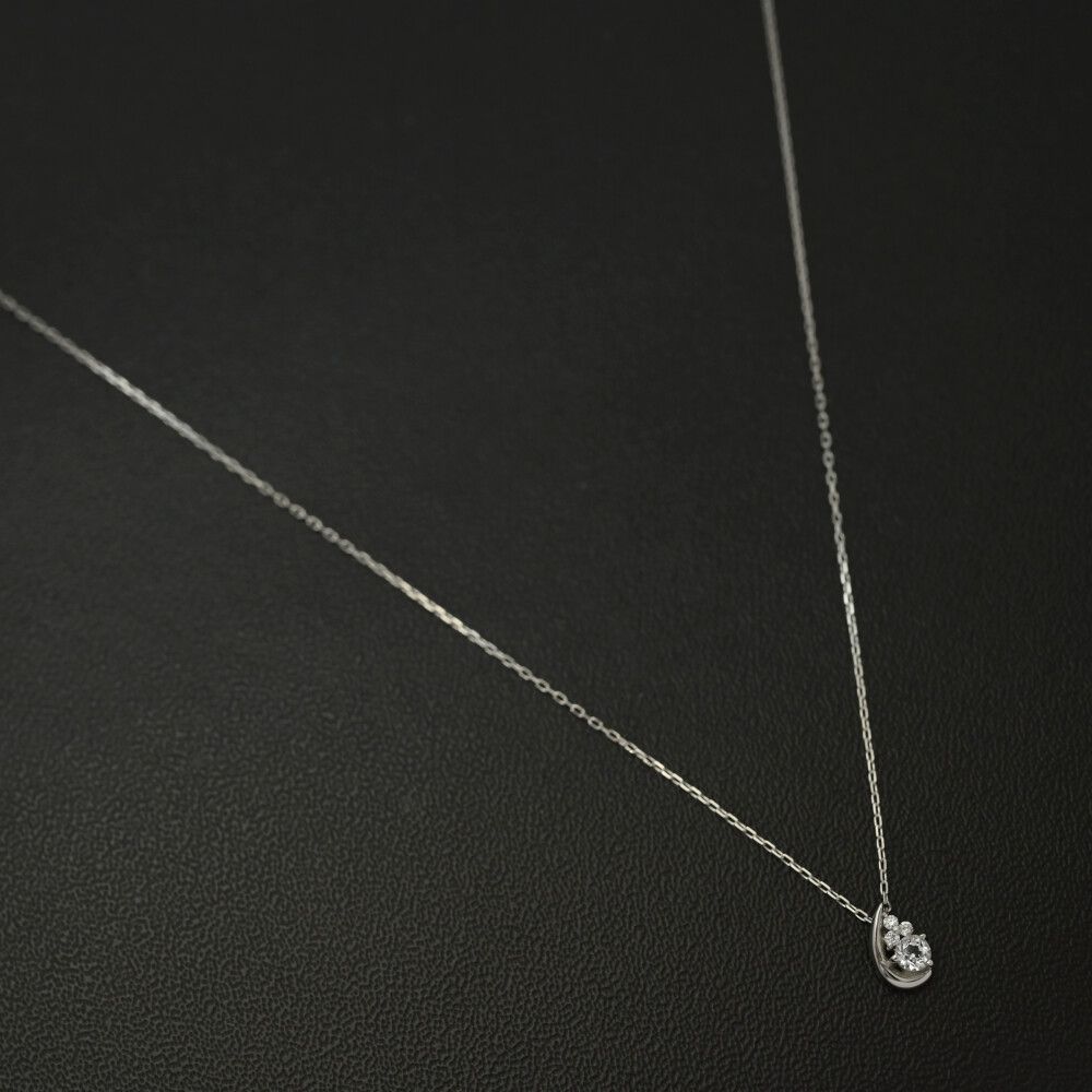 0.01 ct Vendome Aoyama ヴァンドーム青山 涙型 ドロップモチーフ･ダイヤモンドネックレス K 10 WG-0.7 g ホワイトゴールド ♀ S レディース 595864