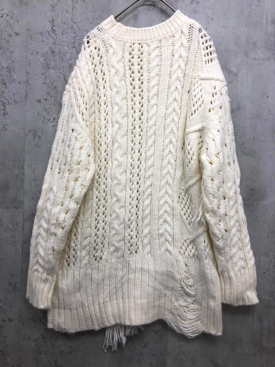 EIMY ISTOIRE エイミーイストワール フリンジハンドケーブルニット プルオーバー sizeF 白 レディース