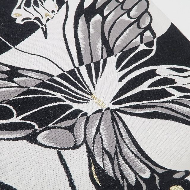 ❁tomihisa❁ 蝶 モノトーン 着物 正絹 振袖用 羽ばたく蝶に未来への願いを込めて 袋帯 7116