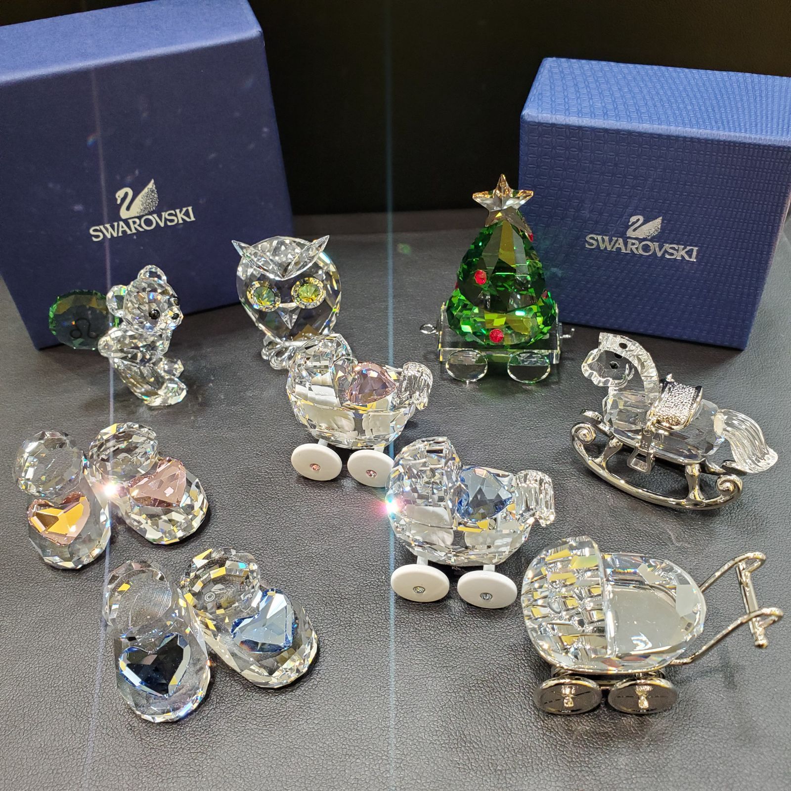 EL 6 スワロフスキー ハート 獅子座 置物 おまとめ クリスタル ベア ツリー ロッキングホース ベビーシューズ ベビーカー フクロウ 9点セット MK 11242