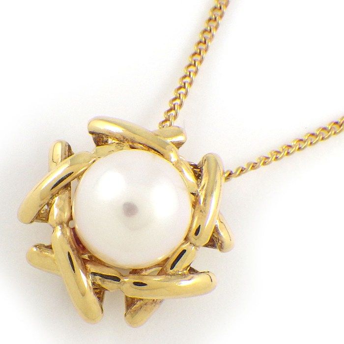 ティファニー Tiffany Co ネックレス キス アラウンド 1ポイント パール 6 5 mm珠 K 18 YG