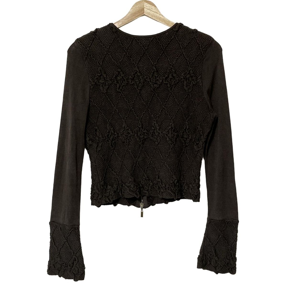 フォクシー カーディガン サイズ42 L レディース - 19154 ダークブラウン 長袖 ジップアップ シルク ジャガード Wジップ カーディガン