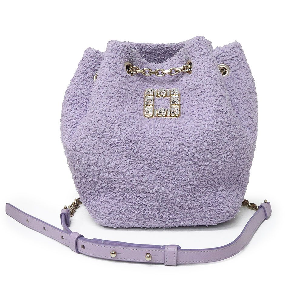 ロジェ ヴィヴィエ トレ ヴィヴィエ キャンディ クラウド ファブリック ショルダーバッグ 斜め掛け カーフスキン レザー コットン57% ナイロン43% ラベンダー ゴールド金具 RBWANME02L1TG4L028 Roger Vivier