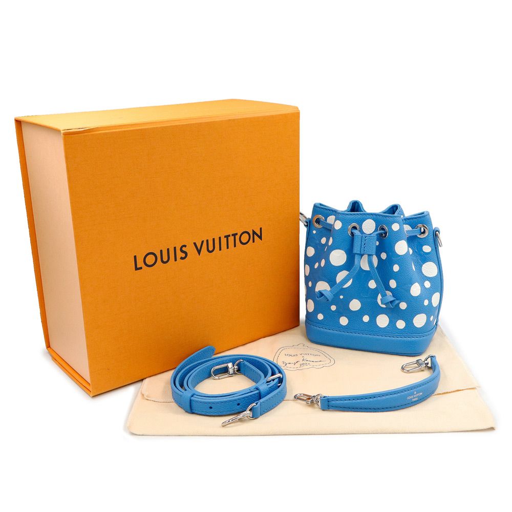 ルイ ヴィトン LV×YK 草間彌生 ヤヨイ クサマ コラボ インフィニティ ドット ナノ ノエ ショルダー ハンドバッグ 2WAY 斜め掛け モノグラムアンプラント レザー ブルー シルバー金具 M81985 LOUIS VUITTON