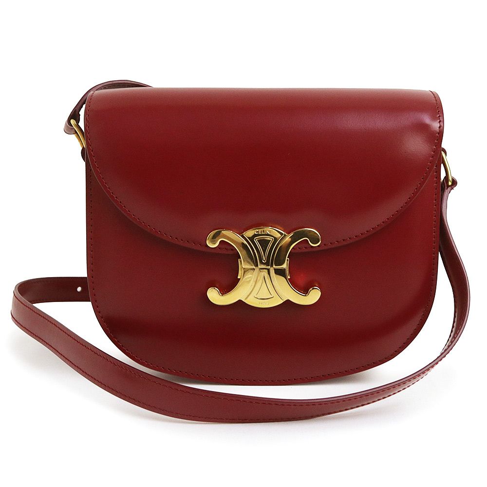セリーヌ ブザス ク ティーン トリオンフ ショルダーバッグ 斜め掛け シャイニーカーフスキン レザー カーマイン レッド ゴールド金具 110413BF4 CELINE