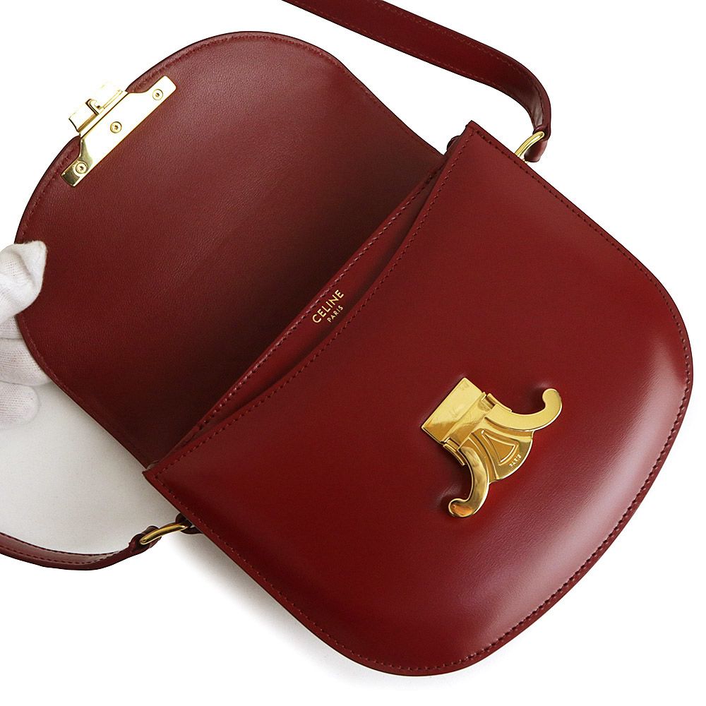 セリーヌ ブザス ク ティーン トリオンフ ショルダーバッグ 斜め掛け シャイニーカーフスキン レザー カーマイン レッド ゴールド金具 110413BF4 CELINE