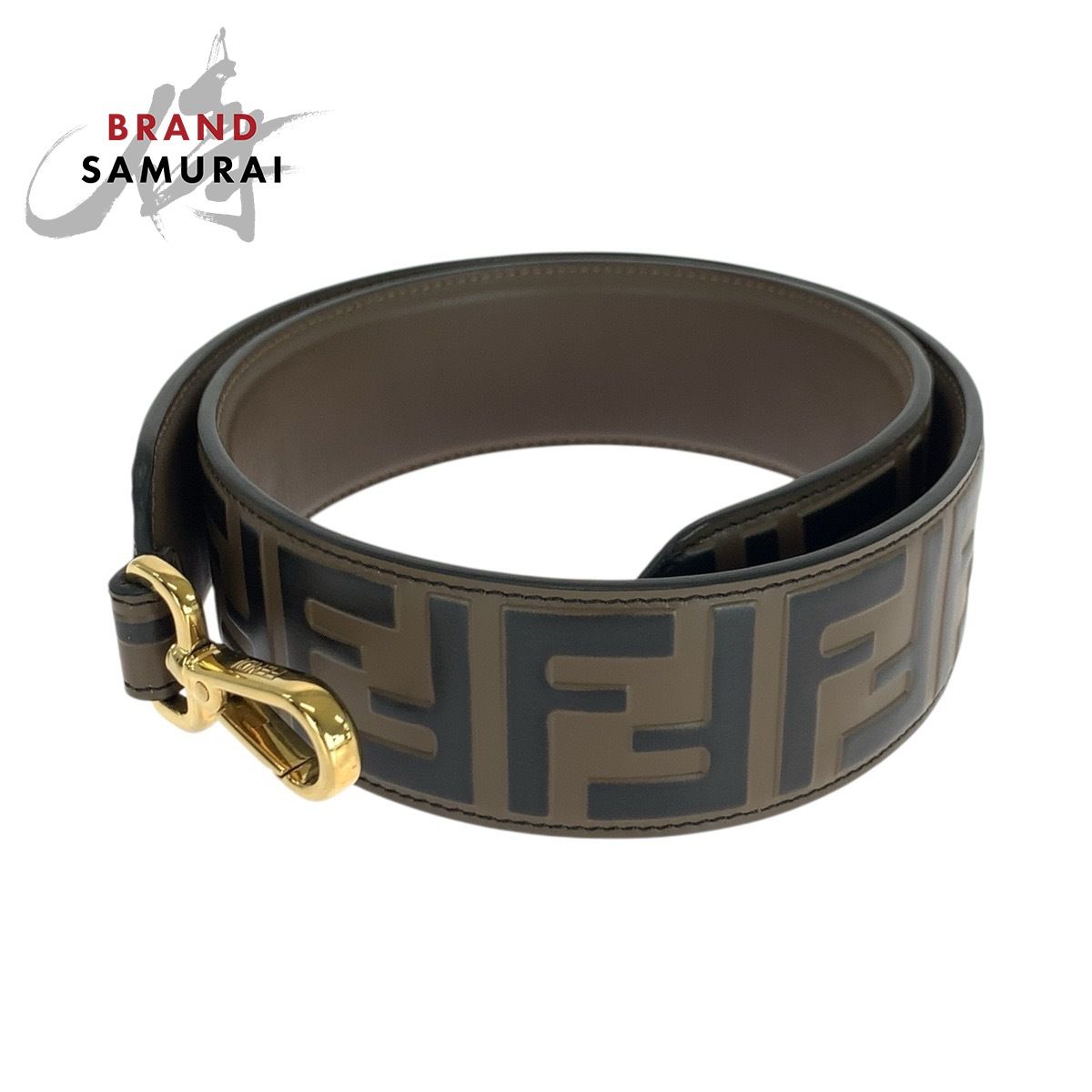 FENDI フェンディ ストラップユー FFロゴ ブラウン ゴールド金具 レザー ショルダーストラップ レディース 505939