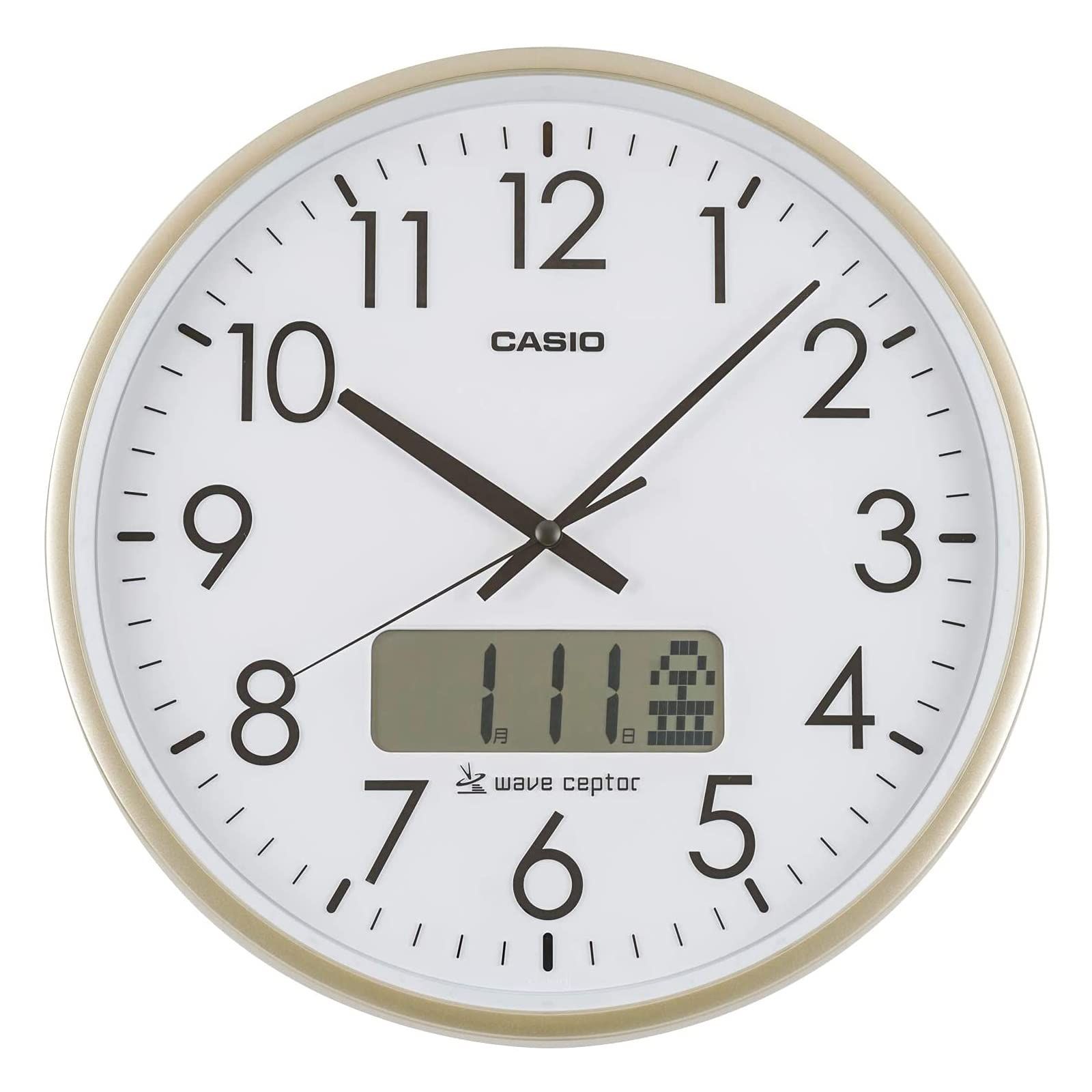 在庫 IC-2100 J-9 JF カレンダー 時報付き時計 アナログ ゴールド ホワイト 電波時計 壁掛け時計 掛け時計 CASIO カシオ