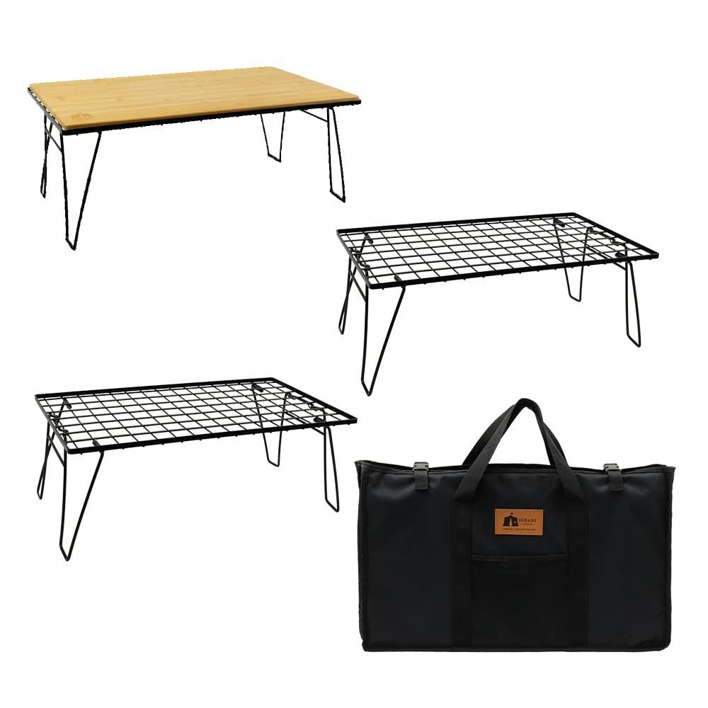 在庫 キャンプテーブル ローチェアアウトドア テーブル 折りたたみ ラック3枚 天板1枚 収納ケース アウトドアテーブル アウトドアワゴン コンパクト キャンプ収納 マットブラック 収納ケース付き 3個セット キャンピングラック フィールドラック