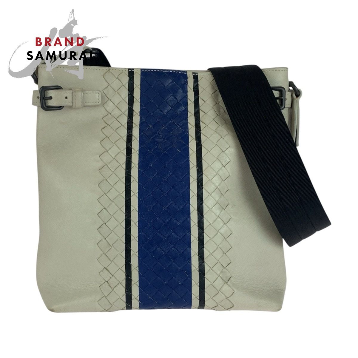 BOTTEGAVENETA ボッテガヴェネタ イントレチャート ホワイト ブルー 黒 レザー ショルダーバッグ メッセンジャーバッグ メンズ 505917