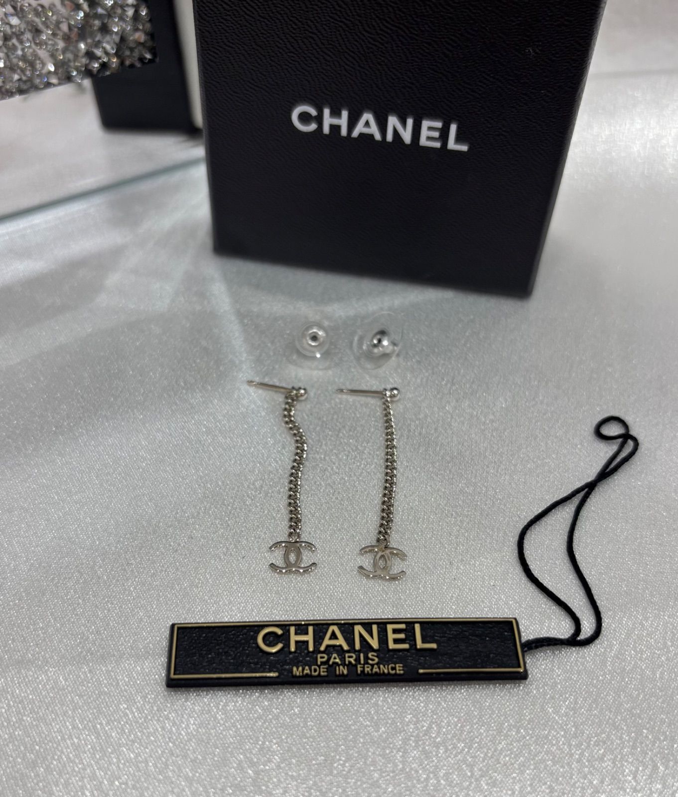 CHANEL シャネル チェーン×ココマーク ピアス シルバー