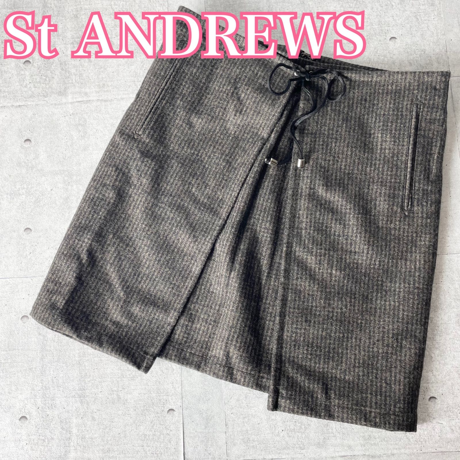 St ANDREWS セントアンドリュース ゴルフウェア ミニスカート チェック柄 ウール Mサイズ ブラウン