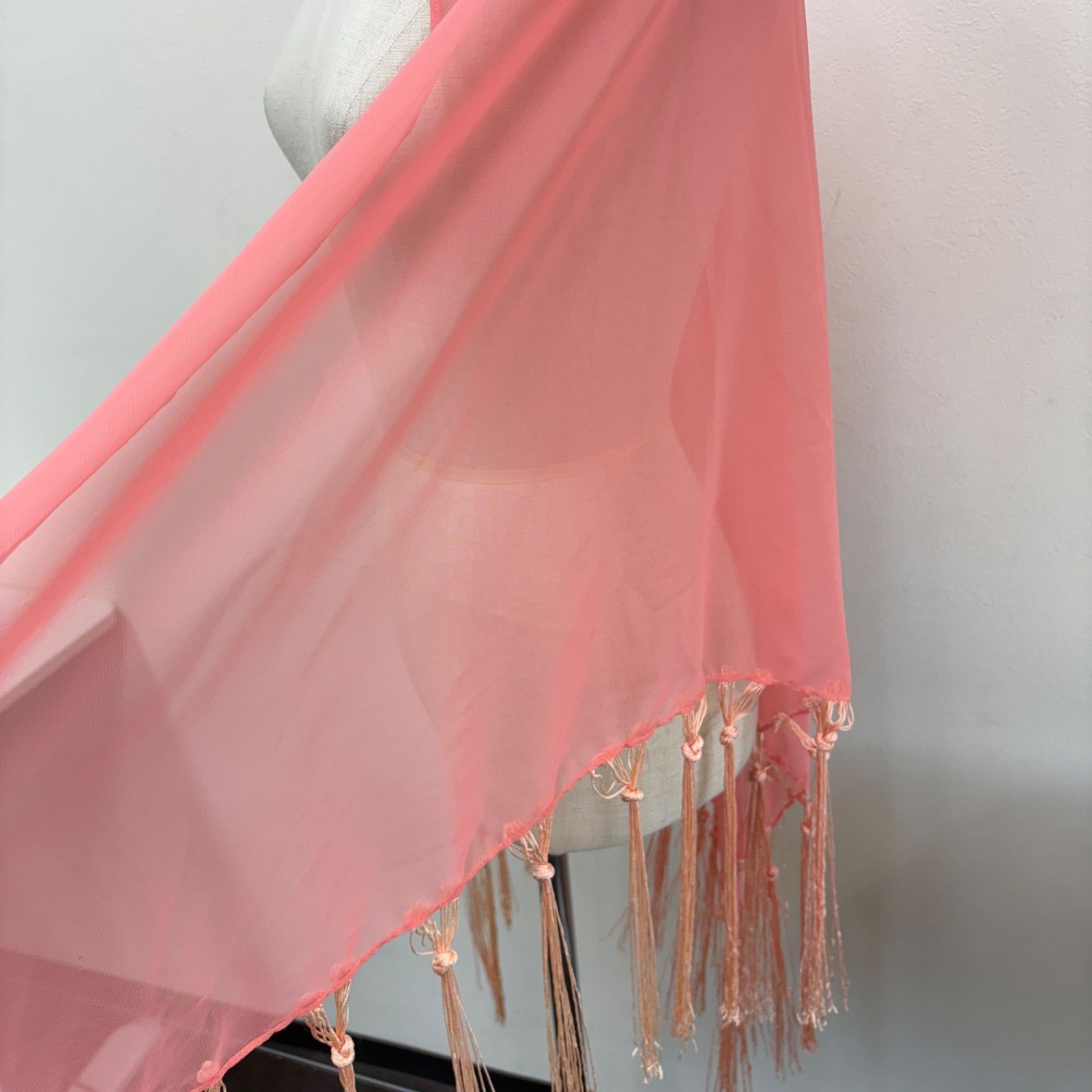 フラメンコ シージョ サーモンピンク 三角 フリンジ ショール - メルカリ