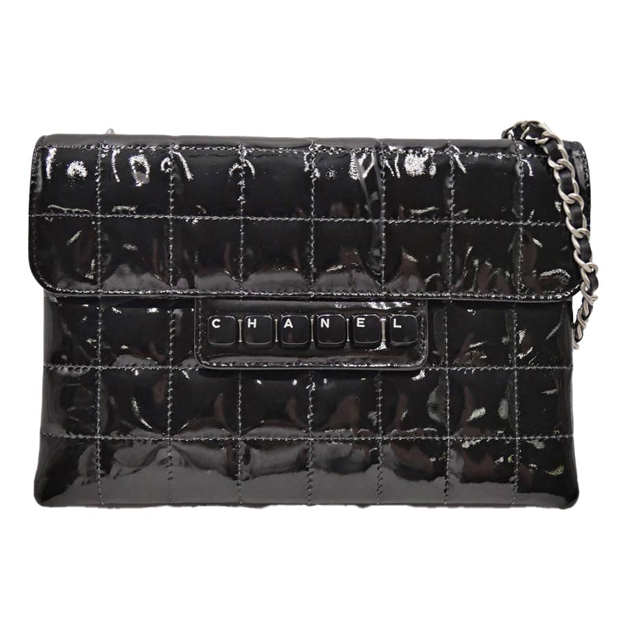 CHANEL チョコバー パテント ハンドバッグ　シャネル CHANEL チョコバー トートバッグ パテント エナメル ココマーク ブラック