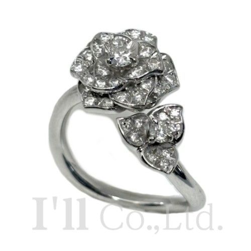 PIAGET ピアジェ ローズ リング 750WG パヴェダイヤモンド ♯51 ブランドジュエリー 指輪 11号 Au750 K18WG 18金 750ホワイトゴールド バラ 薔薇 花 フラワー オープンリング 79011