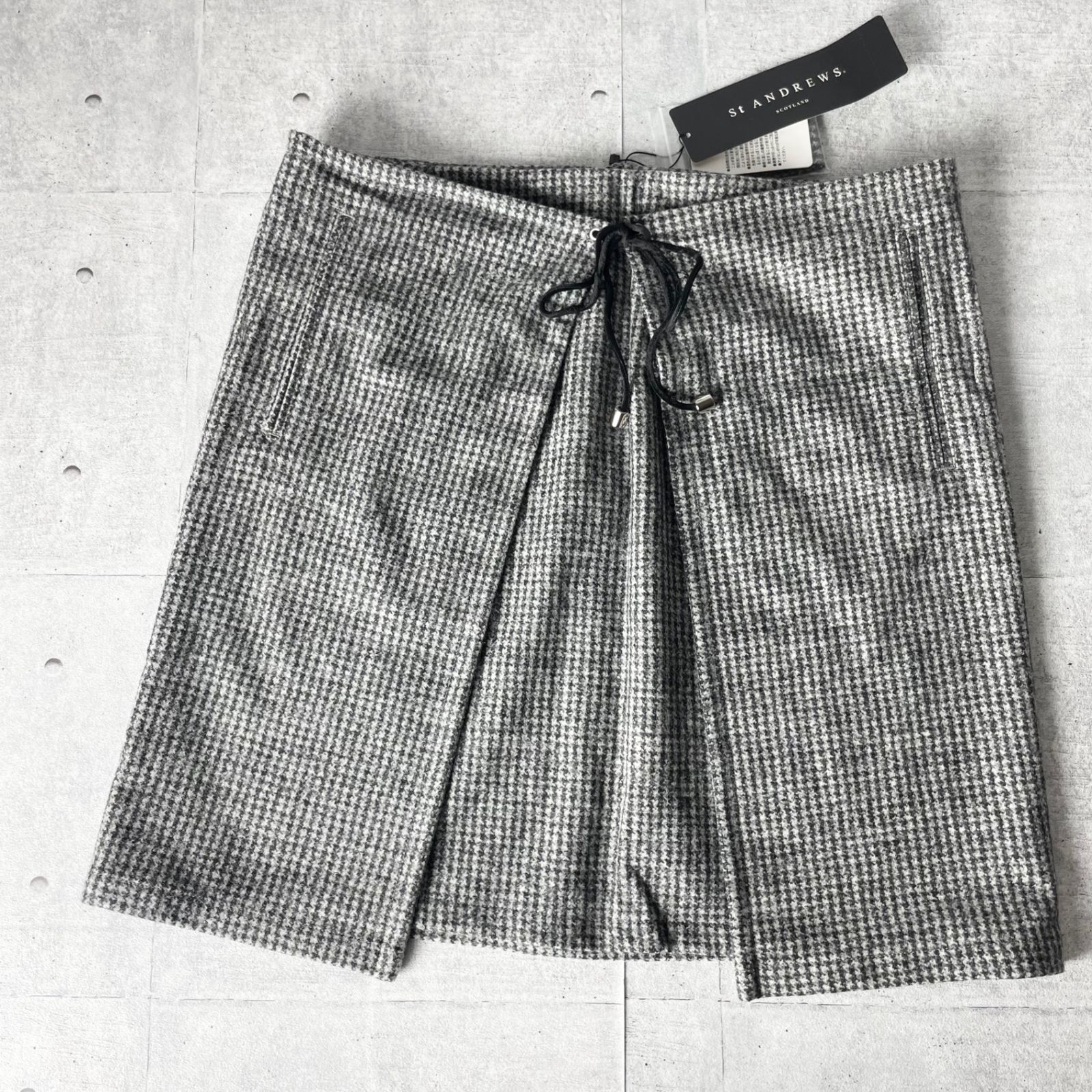 St ANDREWS セントアンドリュース ゴルフウェア ミニスカート チェック柄 ウール Lサイズ ブラック
