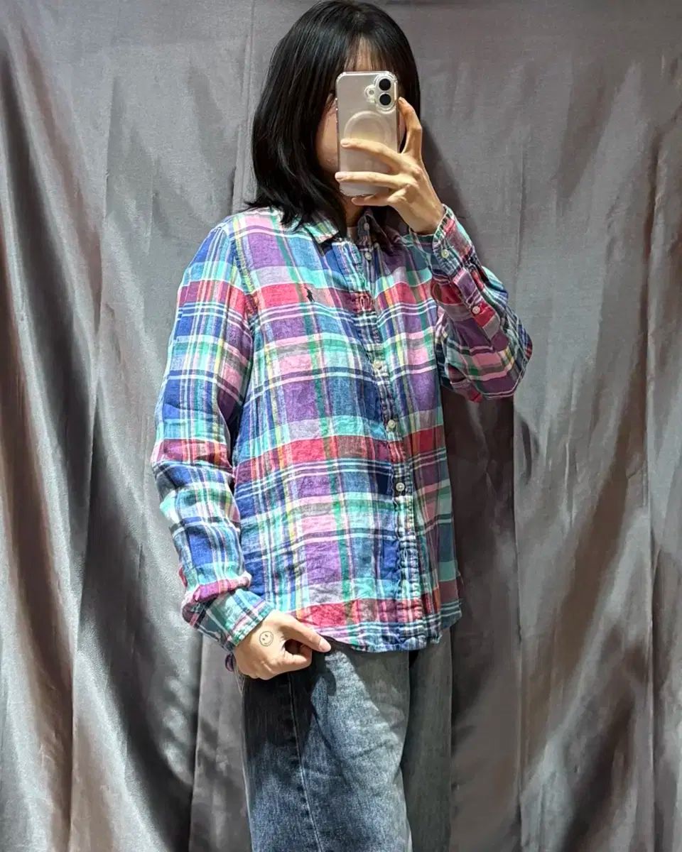 S ポロラルフローレン リネン チェックシャツ