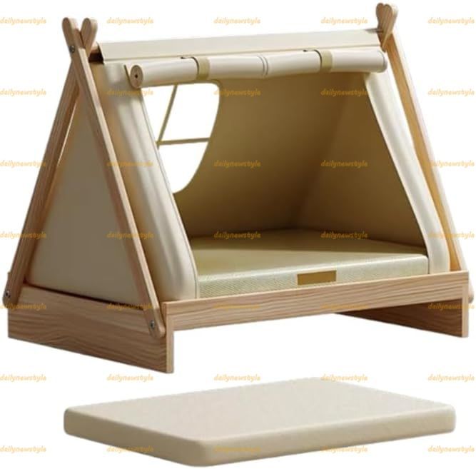 推薦 木製ペットハウス 犬小屋 オールシーズン パッド入り 通気性 密閉式 工具なしで簡単に組み立て 窓付き 猫ハウス 防雨 耐腐食性 屋内 屋外使用 小型 中型 大型犬に最適 家庭用 パティオ 裏庭 バルコニー用 犬用テントベッド マット