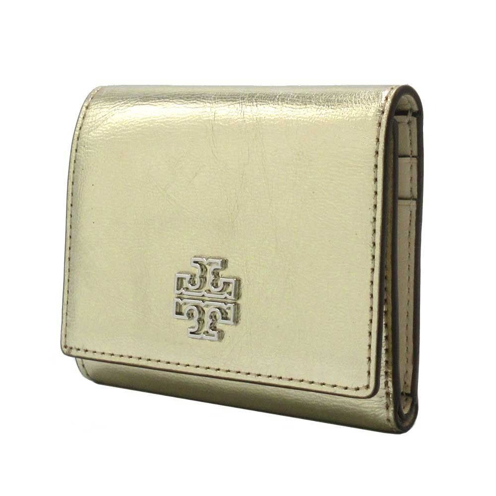 トリーバーチ 財布 三つ折り財布 小銭入れ有り TORY BURCH BRITTEN メタリック レザー ダブルTメタルロゴ コンパクトウォレット 171542 0725 723 スパークゴールド アウトレット レディース