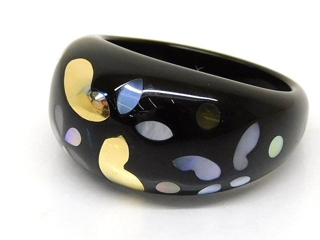 GSTV 約13号 オニキス リング 一部シェル×K18 イエローゴールド 指輪 フラワー レディース 7K