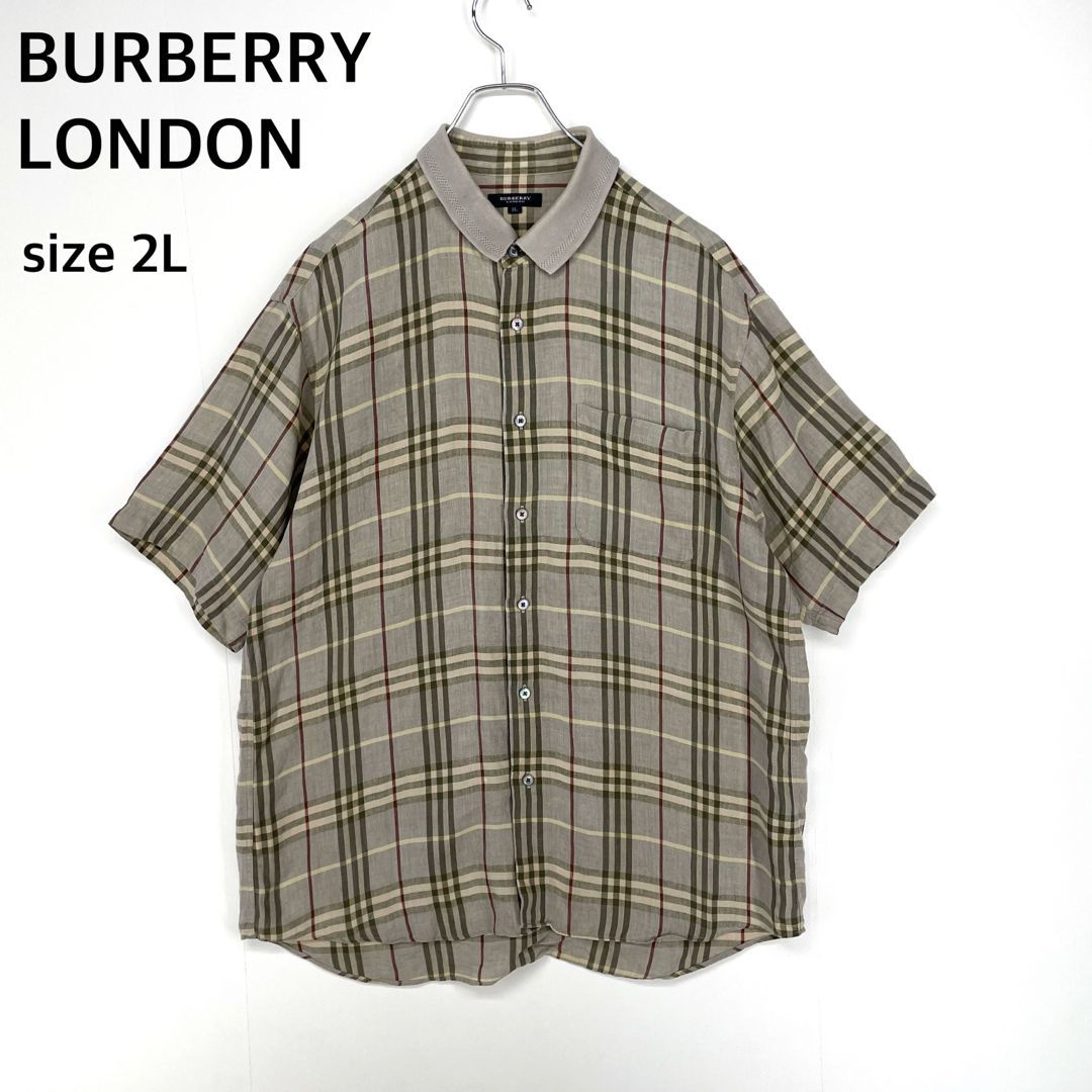 大きめサイズ バーバリーロンドン BURBERRY LONDON ノバチェック半袖シャツ エリ付き リネン 2Lサイズ