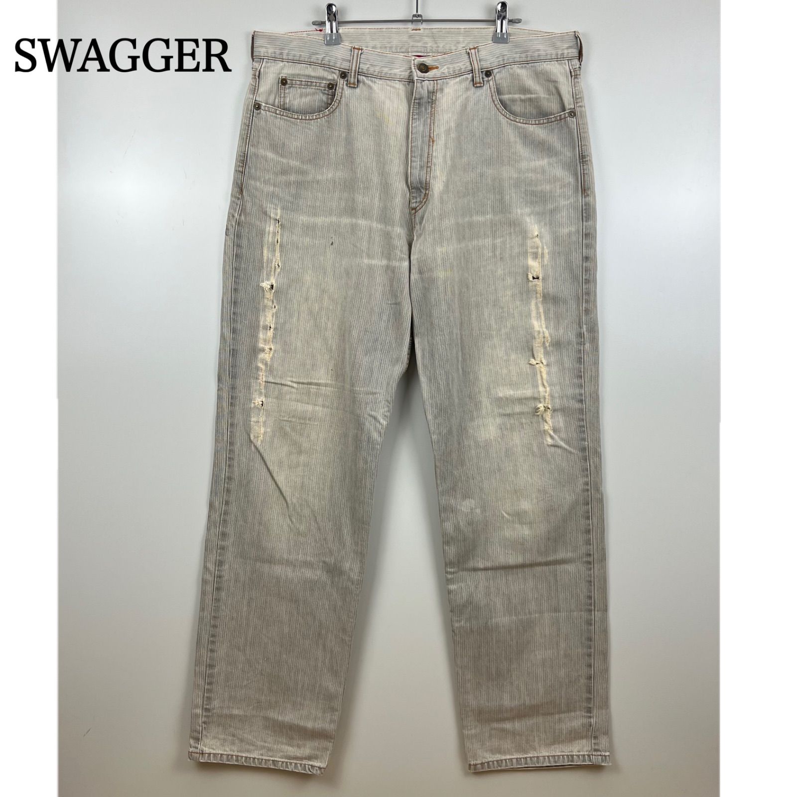 SWAGGER 00s archive damaged hickory denim pants XL 34 スワッガー