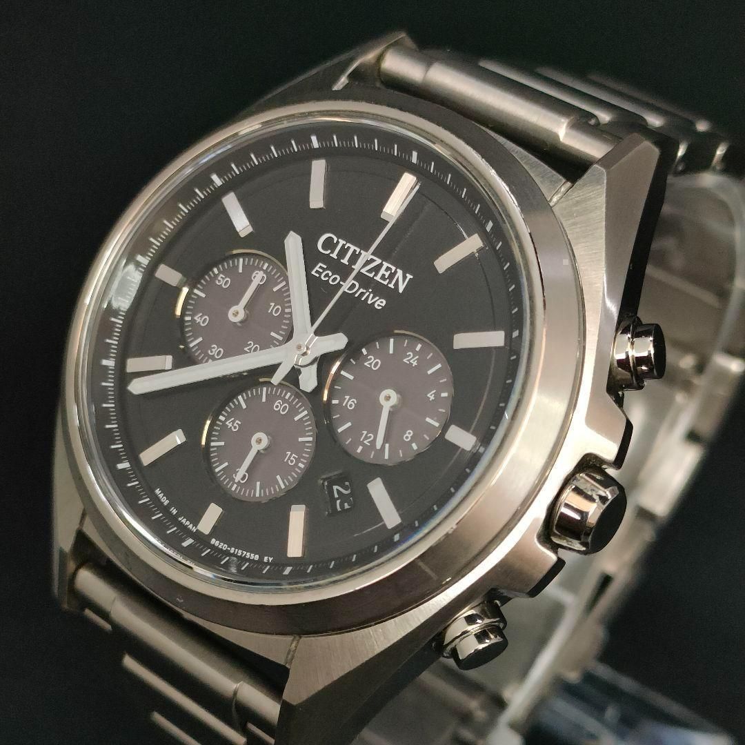 美品　CITIZEN　シチズン　ブラック　シルバー　ソーラー　メンズ　腕時計 763-2 極美品 CITIZEN シチズン B620 ブラック シルバー ソーラー 充電