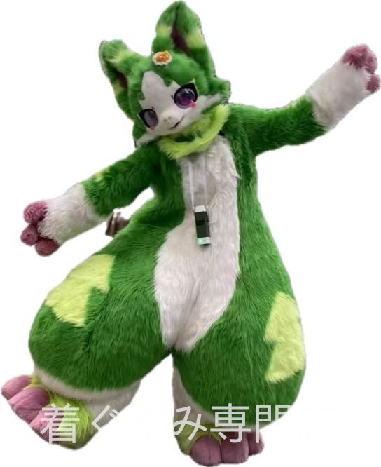 着ぐるみヘッド 猫 緑 マスク 全頭ヘッド ケモノ ファースーツ ぬいぐるみ コスプレ コスチューム kigurumi