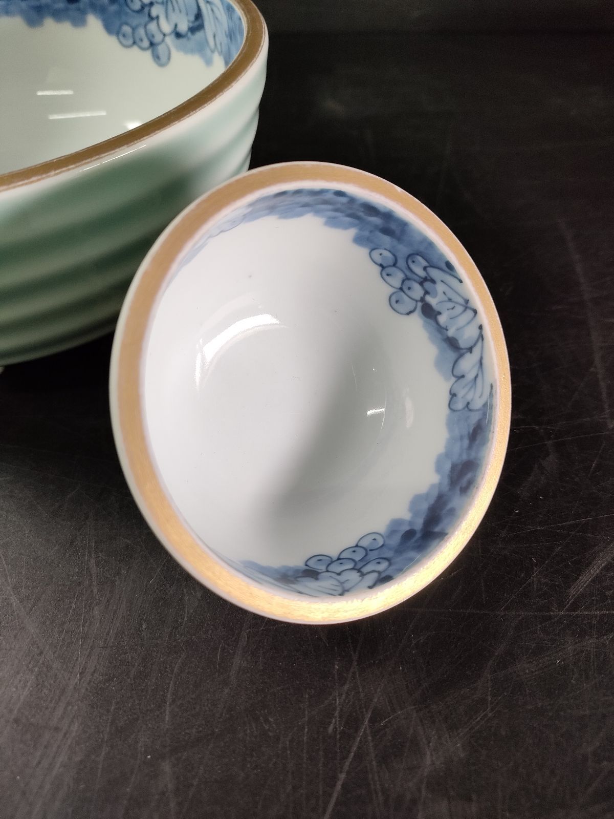 染付果実文青磁深鉢大17客