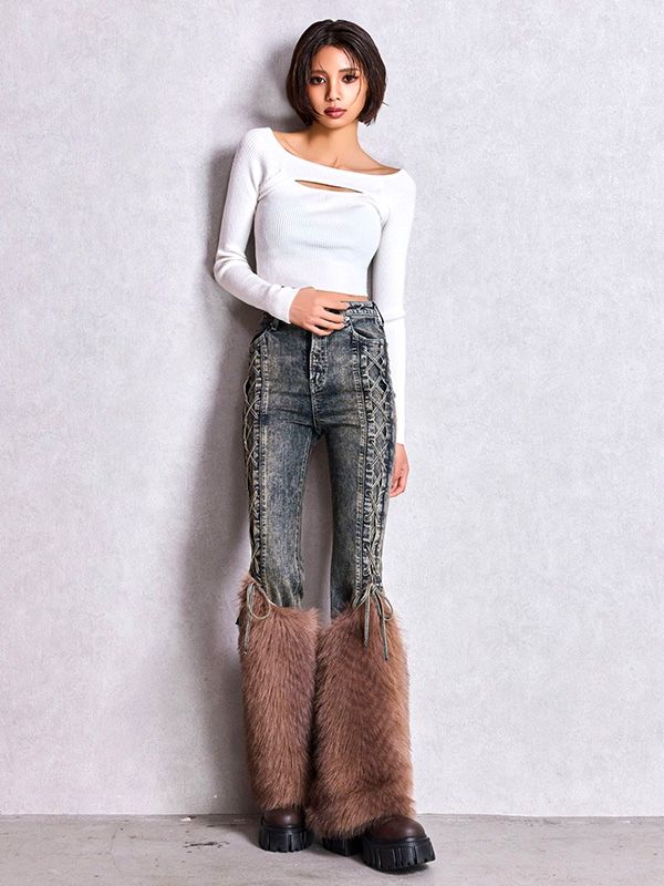 GYDA ジェイダ デニム パンツ ハイウエスト LEG 2WAY ECO FUR サイド レース アップ フ デニム パンツ 072562413301 ECO FUR side lace-up flared denim pants