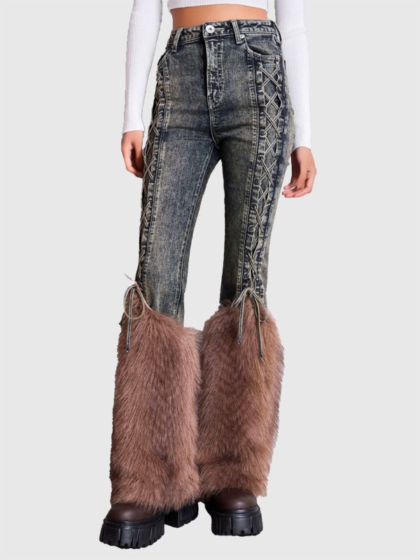 GYDA ジェイダ デニム パンツ ハイウエスト LEG 2WAY ECO FUR サイド レース アップ フ デニム パンツ 072562413301 ECO FUR side lace-up flared denim pants