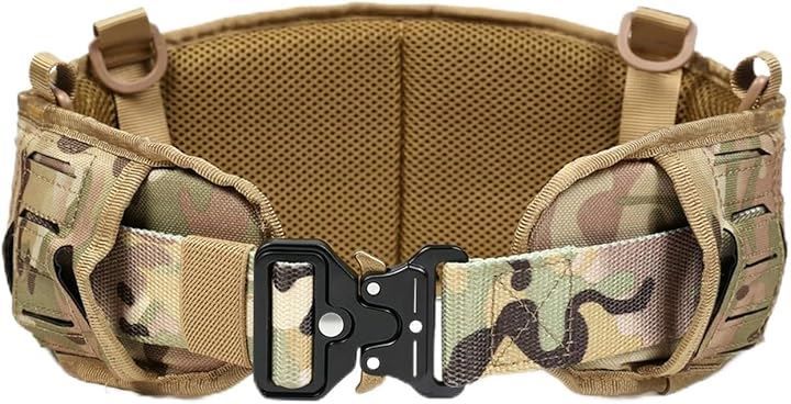 J-HARK サバゲー タクティカルベルト MOLLE対応 モールシステム パッド入り メタルバックル ファーストライン 装備 アウトドア ミリタリー (ベージュカモフラージュ，  Free Size)