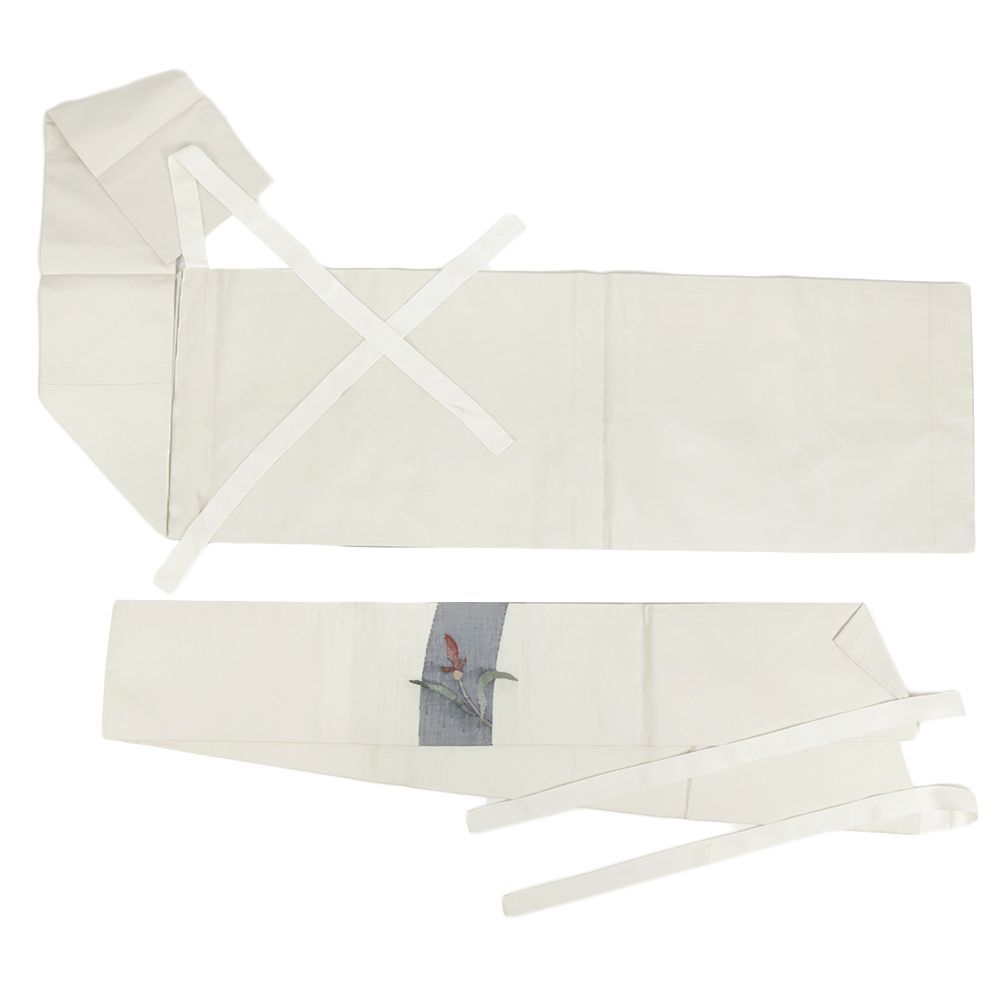  作り帯 蘇州刺繍 明綴れ 白 名古屋帯 正絹 リサイクル 花 お太鼓 ワンタッチ帯 軽装帯 二部式 カジュアル 九寸 No i 6 2421 付け帯 作り帯 帯