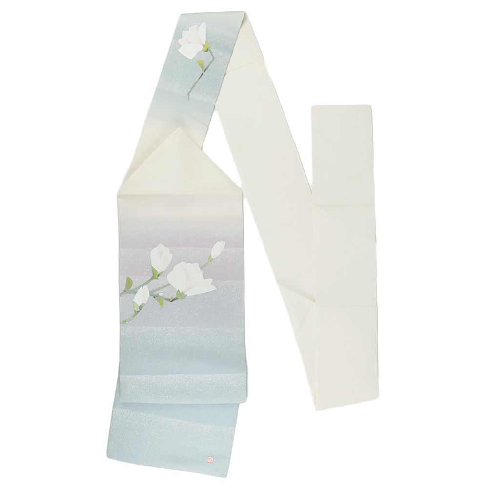  名古屋帯 上の手描友禅 塩瀬 正絹 白 木蓮 リサイクル カジュアル シンプル お洒落 仕立て上がり 染め帯 九寸 No i 6 2429 名古屋帯 帯