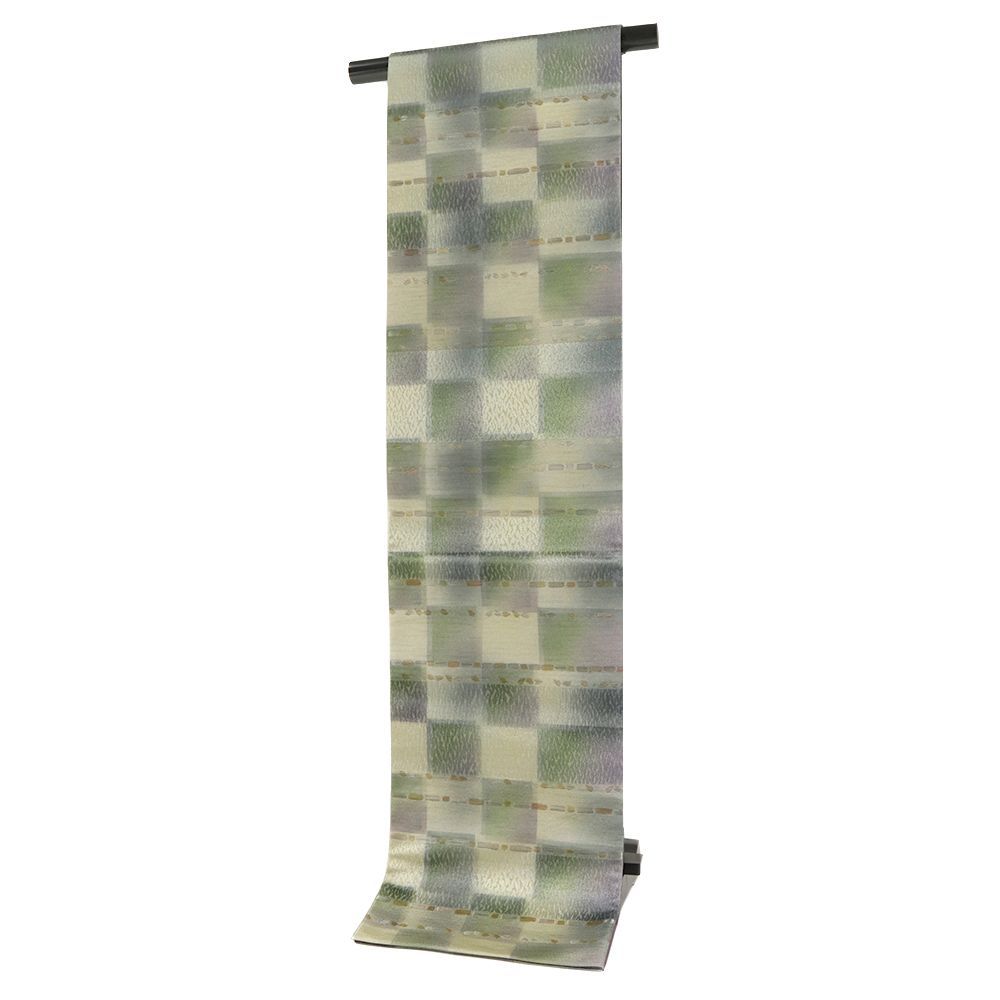  袋帯 正絹 ぼかし 市松 緑 黄色 紫 リサイクル 帯 カジュアル 西陣織 友禅染 着物 仕立て上がり 六通 No.i 6-2433 袋帯 帯