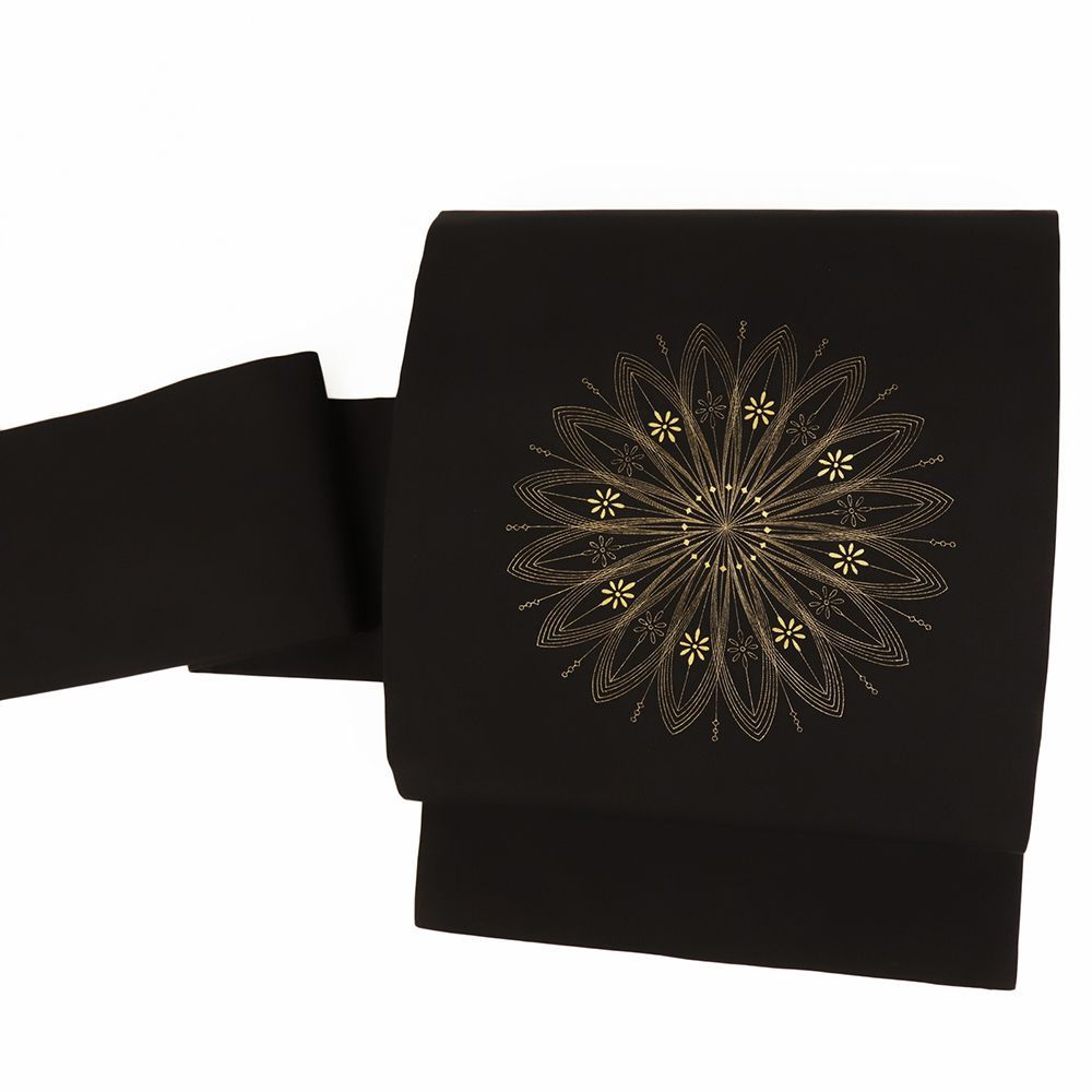 名古屋帯 正絹 こげ茶 花 塩瀬 金彩加工 リサイクル カジュアル シンプル お洒落 仕立て上がり 九寸 No i 6 2427