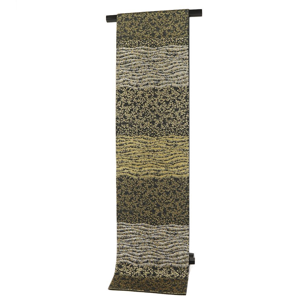  袋帯 織楽浅野 正絹 黒地 金 リサイクル 帯 西陣織 花唐草 礼装用 セミフォーマル 仕立て上がり No.i 6-2425 袋帯 帯