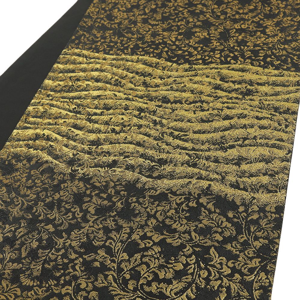 袋帯 織楽浅野 中古 正絹 黒地 金 リサイクル 帯 西陣織 花唐草 礼装用