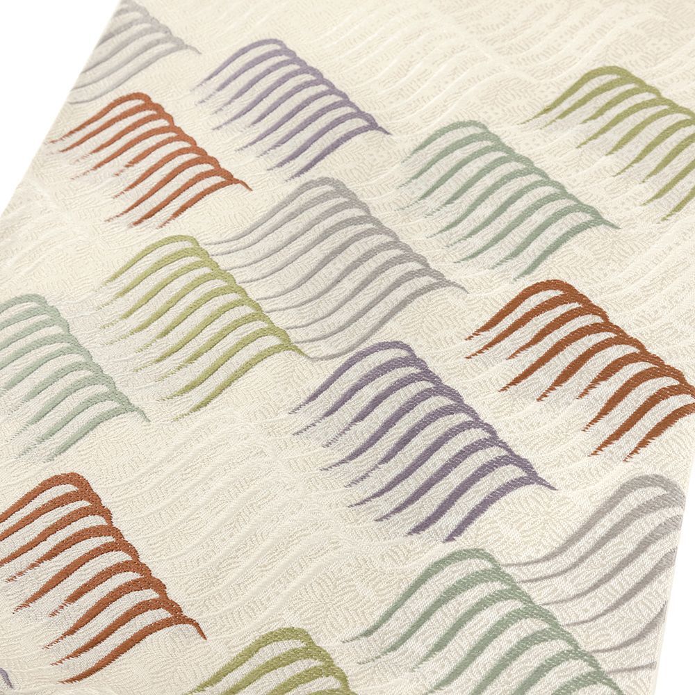  名古屋帯 正絹 白 唐織 波 リサイクル 西陣織 カジュアル お洒落 仕立て上がり 九寸 No.i 6-2434 名古屋帯 帯